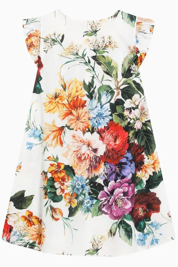 Flower-print Dress in Cotton-poplin
