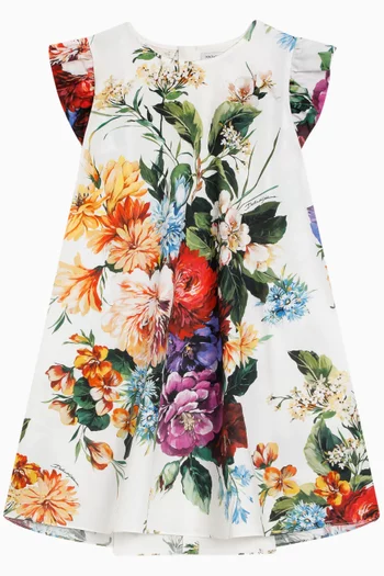 Flower-print Dress in Cotton-poplin