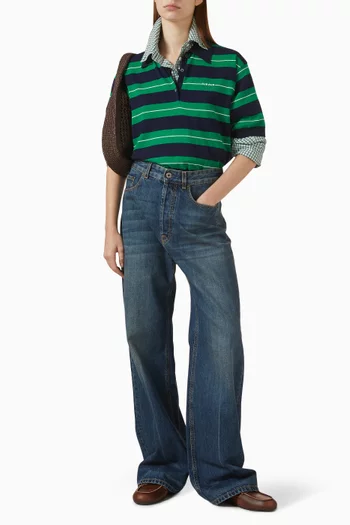 تي شيرت بولو بنقشة مخططة نسيج قطن