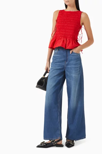 Smock Tie Top in Cotton Poplin
