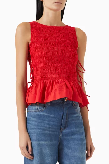 Smock Tie Top in Cotton Poplin