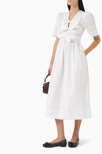 Decorative Tie Midi Dress in Stretch Cotton