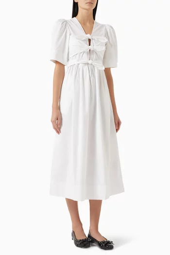 Decorative Tie Midi Dress in Stretch Cotton