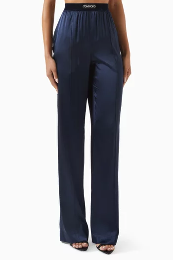 Logo-waistband Pants in Silk Satin
