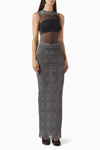 فستان برنس اوف ويلز طويل قماش شبكي