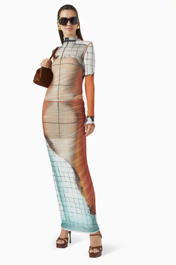 Twisted Fire-print Bodysuit in Mesh
