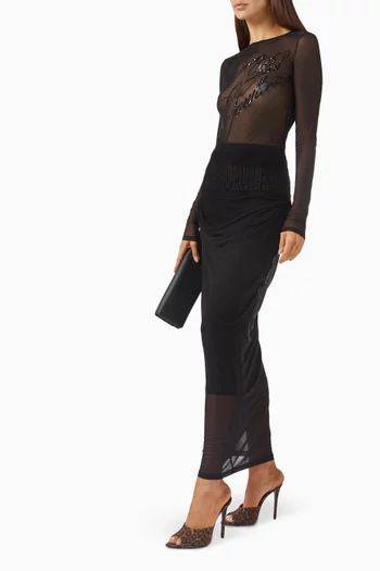 Flock Logo Drape Skirt in Mesh