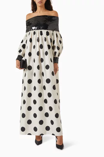 Off-shoulder Polka-dot Dress