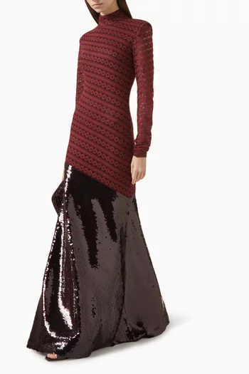 Turtleneck Maxi Dress in Lace & Sequins