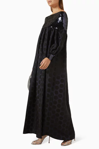 Off-shoulder Polka-dot Maxi Dress