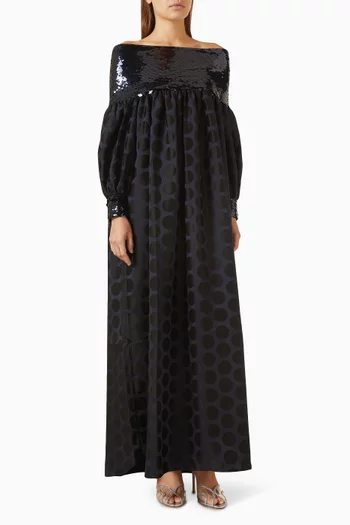 Off-shoulder Polka-dot Maxi Dress