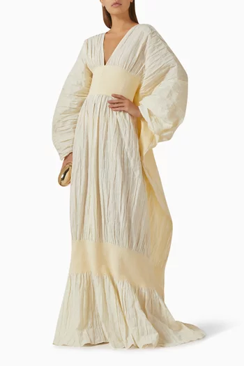 V-neck Puffed Maxi Dress