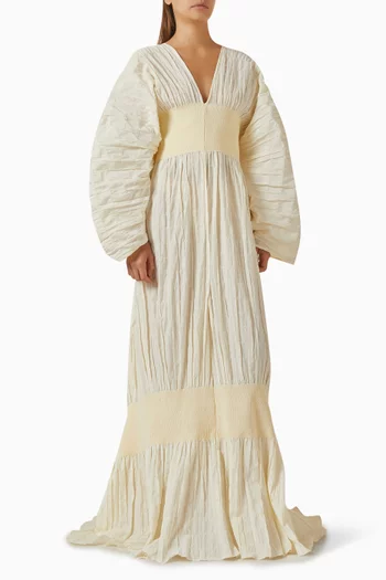 V-neck Puffed Maxi Dress