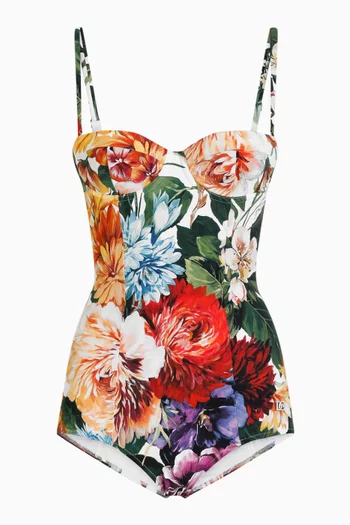 Flower-print Padded One-piece Swimsuit
