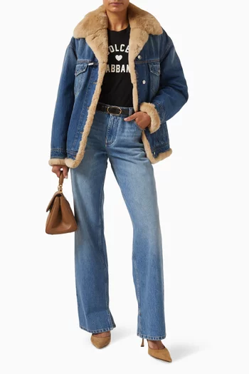 Oversized Jacket in Denim & Fur