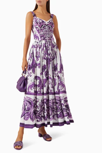 فستان بنقشة مايولكا بوبلين