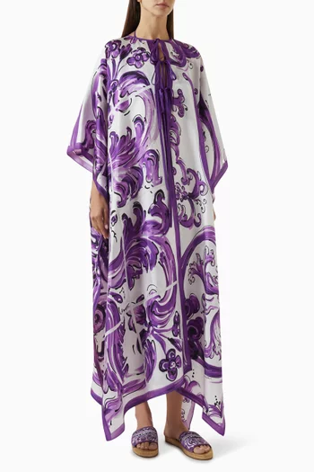 Majolica-print Kaftan in Silk Twill