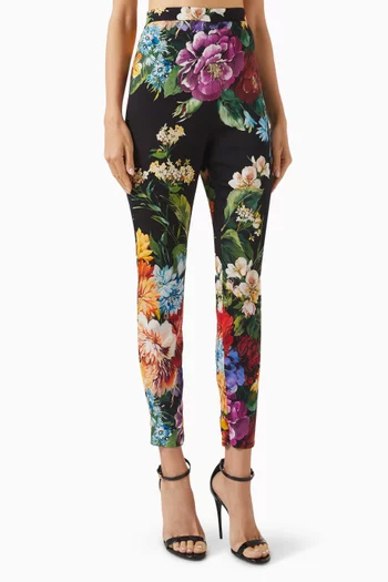Flower Bouquet-print Pants in Charmeuse