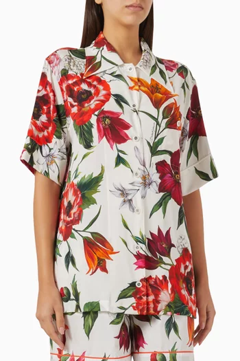 Flower-print Shirt in Charmeuse