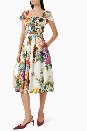 Flower-print Midi Dress in Poplin