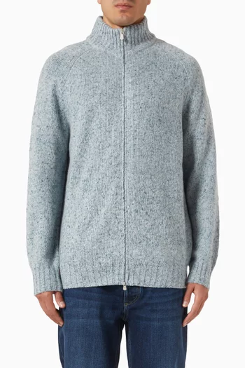 Zip Cardigan in Flecked Cashmere