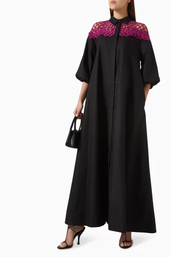 Lace-insert Shirt Kaftan in Cotton