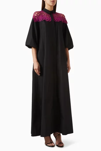 Lace-insert Shirt Kaftan in Cotton