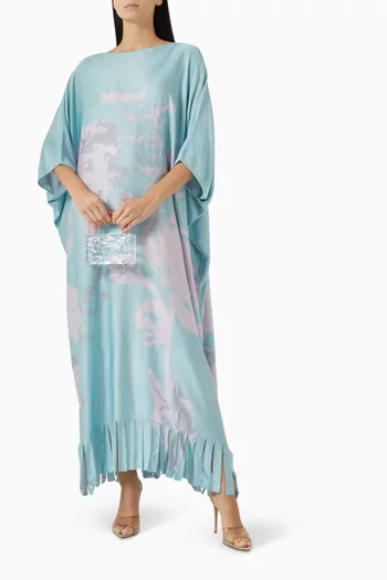 Printed Fringe Kaftan in Viscose