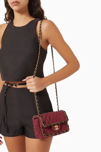 Bead Embellished Classic Flap Bag in Quilted Tweed
