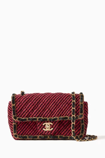 Bead Embellished Classic Flap Bag in Quilted Tweed
