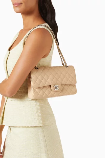 Medium Classic Double Flap Bag in Quilted Caviar Leather