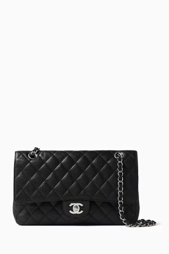 Medium Classic Double Flap Bag in Quilted Caviar Leather