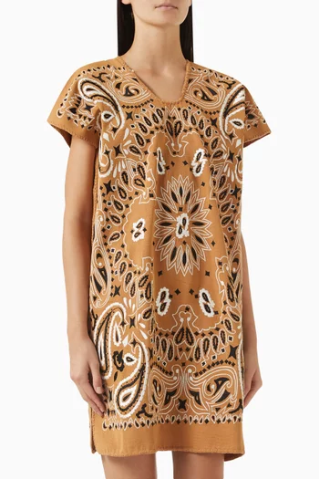 Bandana-print Mini Kaftan in Cotton-blend