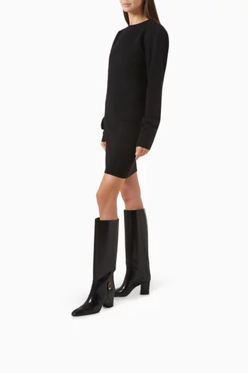 حذاء بوت جوليا بكعب 75 مم جلد ناعم