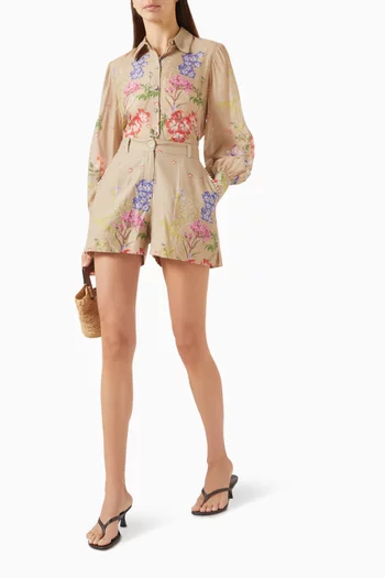 Pansy Floral-print Shorts in Cotton Blend
