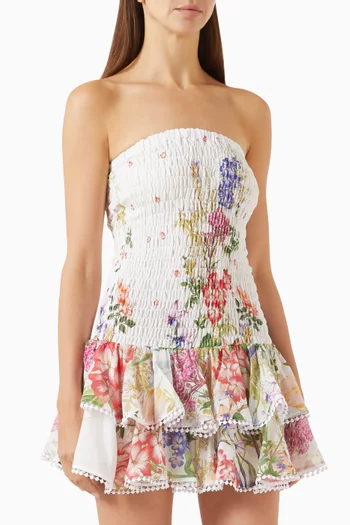 Cusia Smocked Mini Dress in Cotton Blend