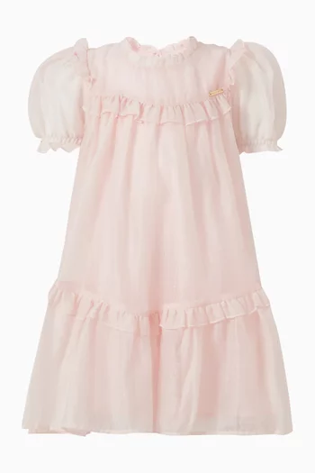 Ruffled-trim Puff-sleeves Dress
