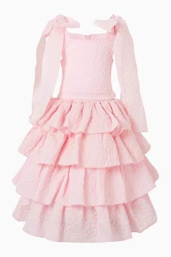 Tie-detail Ruffled Textured Dress