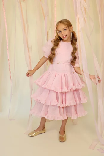 Ruffled Layered Belted Dress