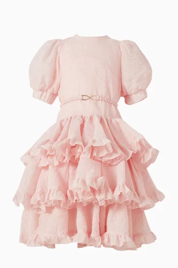 Ruffled Layered Belted Dress