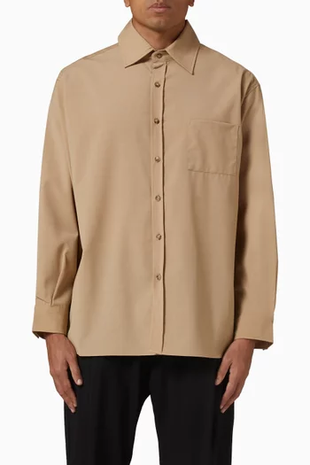 قميص بأزرار مزيج صوف