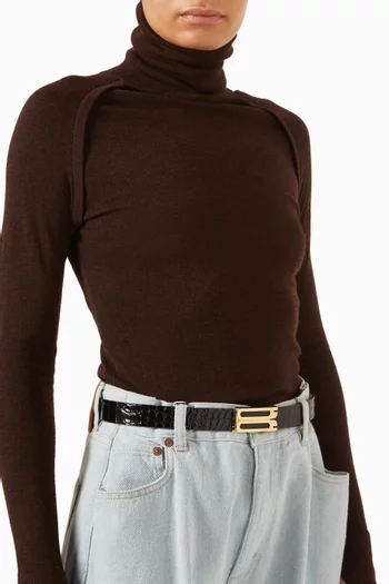 Jumbo Frame Belt in Croc-embossed Leather