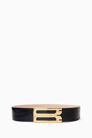 Jumbo Frame Belt in Croc-embossed Leather