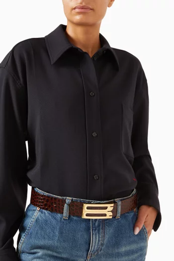 Jumbo Frame Belt in Croc-embossed Leather