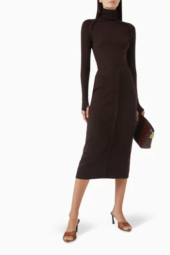 Button-detail Midi Skirt in Merino Wool Blend