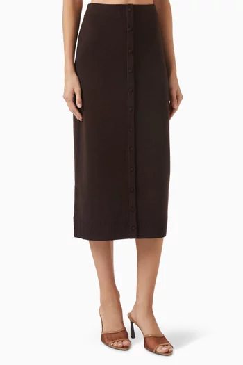 Button-detail Midi Skirt in Merino Wool Blend