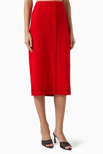 Button-detail Midi Skirt in Merino Wool Blend