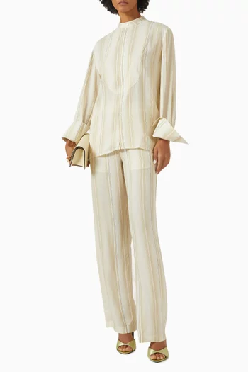 بلوزة بتصميم صدرية مزينة بخطوط فيسكوز حرير