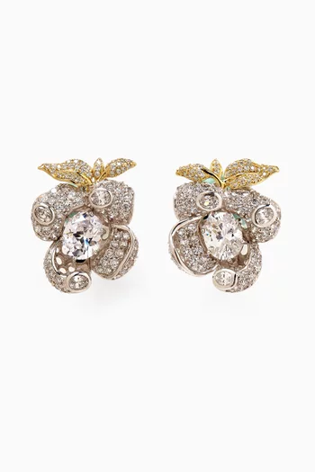 Mini Blossom Diamond Earrings in 18kt Gold & Rhodium Vermeil