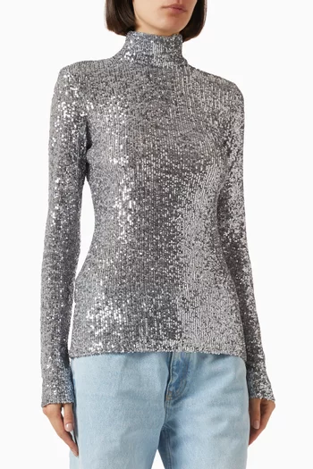 Sequin-embellished Turtleneck Top